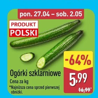 Ogórki szklarniowe promocja w Aldi