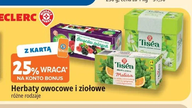 Herbaty owocowe i ziołowe Tiséa promocja w Leclerc