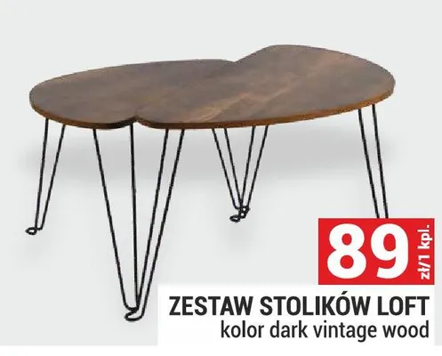 Zestaw stolików LOFT kolor dark vintage wood promocja w Merkury Market