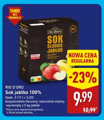 Sok jabłko bezpośrednio tłoczony naturalnie mętny Rio D'oro 100% promocja w Aldi