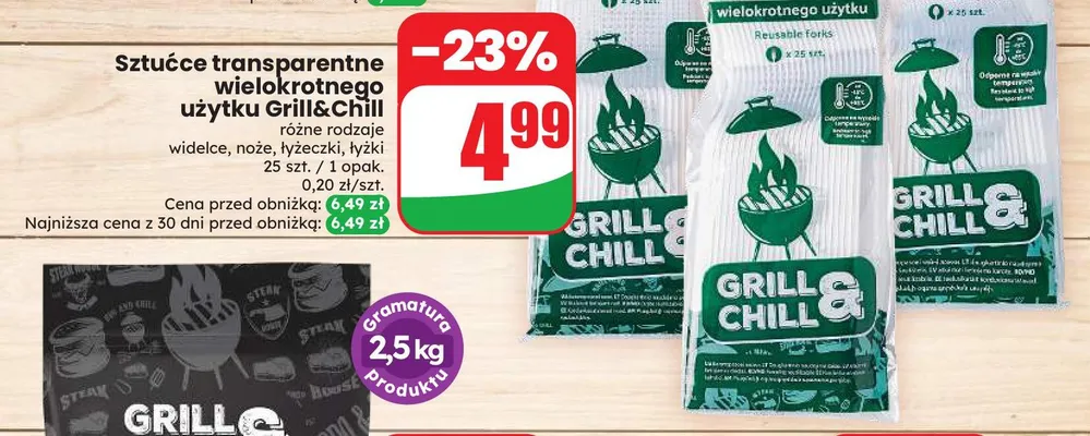 Widelce transparentne wielokrotnego użytku Grill & Chill promocja w Dino