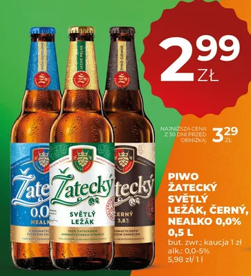 Piwo Żatecky Svetły Ležák, Černý, Nealko 0,0% promocja w Duży Ben