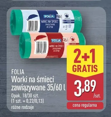 Worki na śmieci zawiązywane Folia 60 l promocja w Aldi
