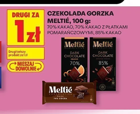 Czekolada gorzka 70% kakao z płatkami pomarańczowymi Meltie promocja w Biedronka