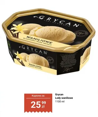 Lody waniliowe Grycan promocja w Biedronka