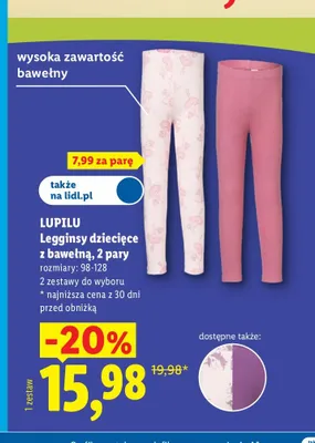 Legginsy dziecięce z bawełną Lupilu 2-pak promocja w Lidl