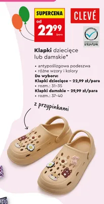 Klapki damskie CLEVÉ antypoślizgowa podeszwa z przypinkami rozm. 37-40 promocja w Biedronka