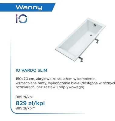 Wanna akrylowa IO Vardo Slim promocja w Blu Salony Łazienek