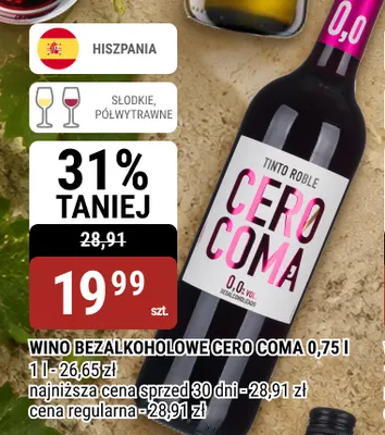 Wino bezalkoholowe Cero Coma promocja w bi1