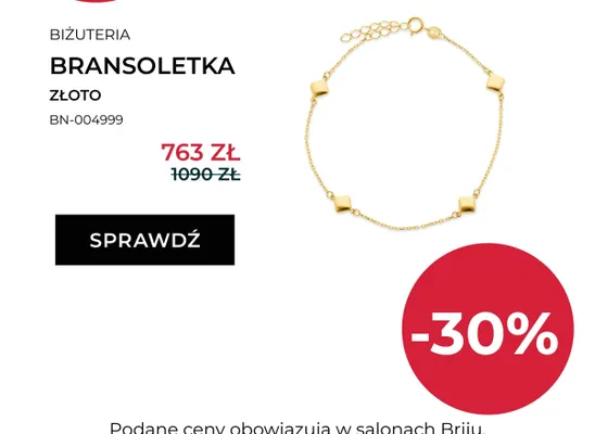 Bransoletka Briju złoto promocja w Briju