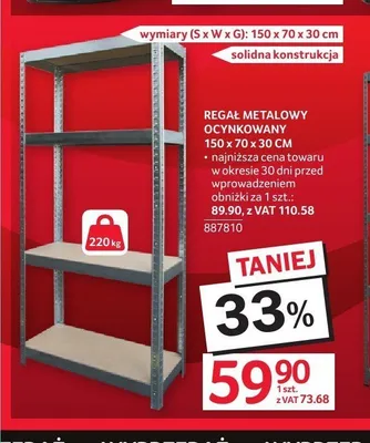 Regał metalowy ocynkowany 150x70x30 cm promocja w Selgros
