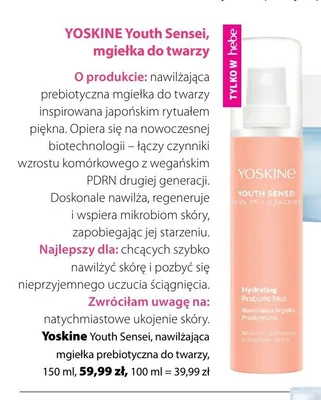 Mgiełka do twarzy Yoskine Youth Sensei nawilżająca prebiotyczna promocja w Hebe