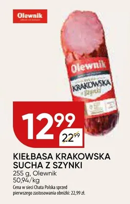 Kiełbasa krakowska sucha z szynki Olewnik promocja w Chata Polska