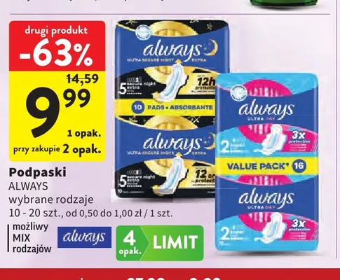 Podpaski Always promocja w Intermarche