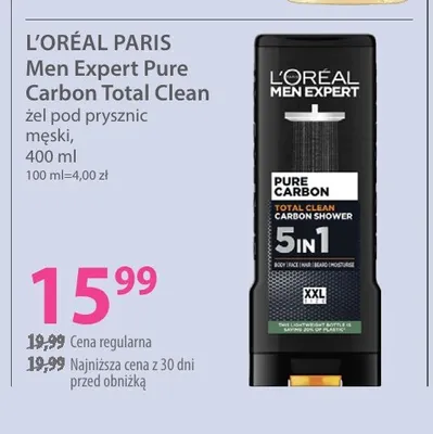 Żel pod prysznic męski Men Expert Pure Carbon Total Clean L'Oréal Paris promocja w Hebe