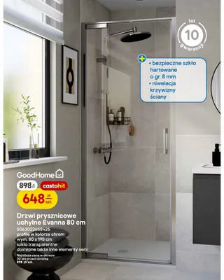 Drzwi prysznicowe uchylne Evanna 80 cm GoodHome promocja w Castorama