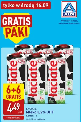 Mleko UHT Łaciate 3,2% promocja w Aldi