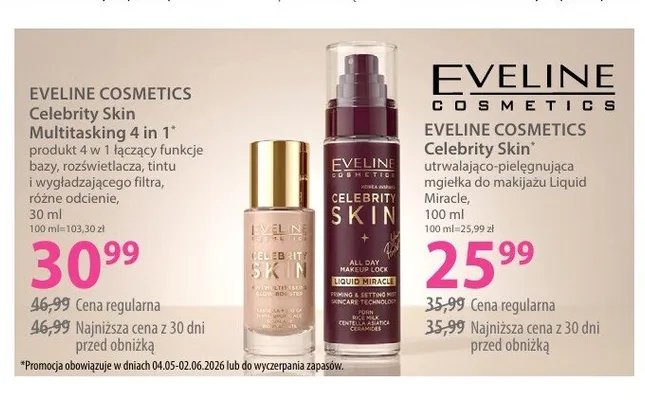 Produkt 4 w 1 łączący funkcje bazy, rozświetlacza, tintu i wygładzającego filtra EVELINE COSMETICS Celebrity Skin Multitasking 4 in 1 różne odcienie promocja w Hebe
