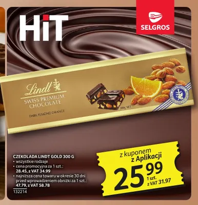 Czekolada Lindt Gold promocja w Selgros