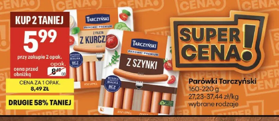 Parówki z szynki Tarczyński promocja w Delikatesy Centrum