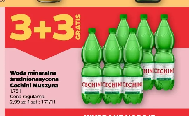 Woda mineralna gazowana średnionasycona Cechini Muszyna promocja w Netto