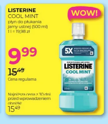 Płyn do płukania jamy ustnej Listerine Cool Mint promocja w Drogerie Jawa