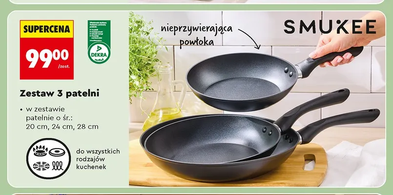 Zestaw 3 patelni Smukee promocja w Biedronka