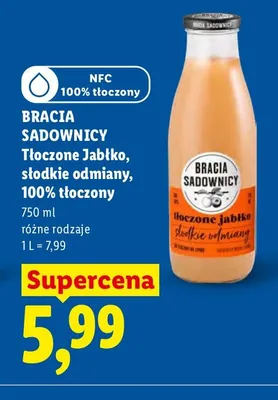 Sok tłoczone jabłko słodkie odmiany Bracia Sadownicy promocja w Lidl