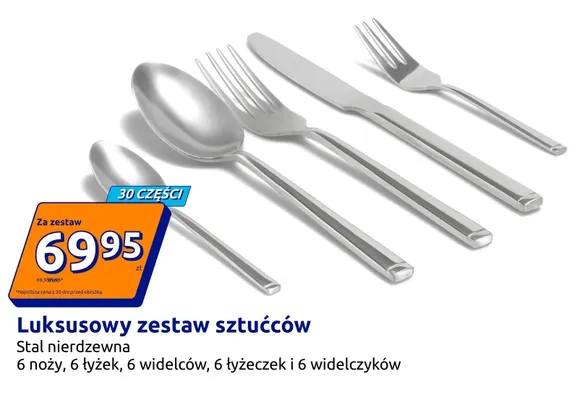 Luksusowy zestaw sztućców stal nierdzewna 30 części promocja w Action