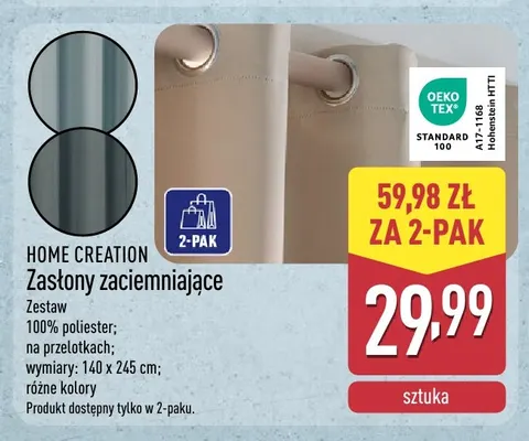 Zasłony zaciemniające Home Creation 2-pak promocja w Aldi