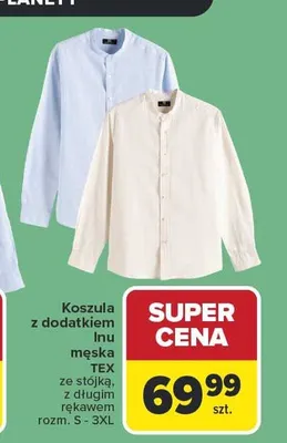Koszula z dodatkiem lnu męska TEX ze stójką z długim rękawem rozm. S-3XL promocja w Carrefour