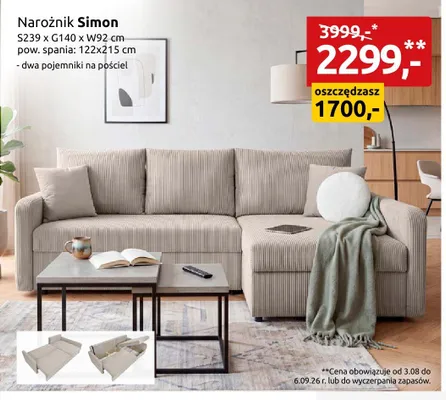 Narożnik Simon promocja w Black Red White