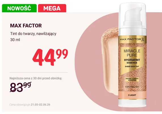 Tint do twarzy nawilżający MAX FACTOR promocja w Rossmann