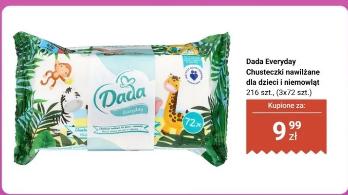 Chusteczki nawilżane dla dzieci i niemowląt Everyday promocja w Biedronka