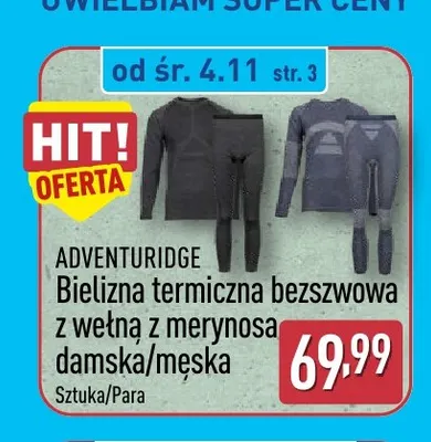 Bielizna termiczna bezszwowa z wełną z merynosa damska Adventuridge promocja w Aldi