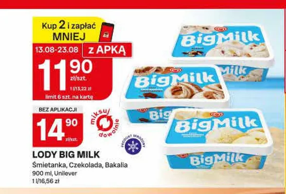 Lody Big Milk bakalia promocja w Chorten