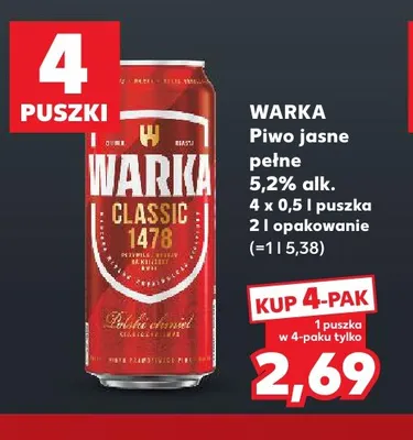 Piwo Warka 4-pak promocja w Kaufland