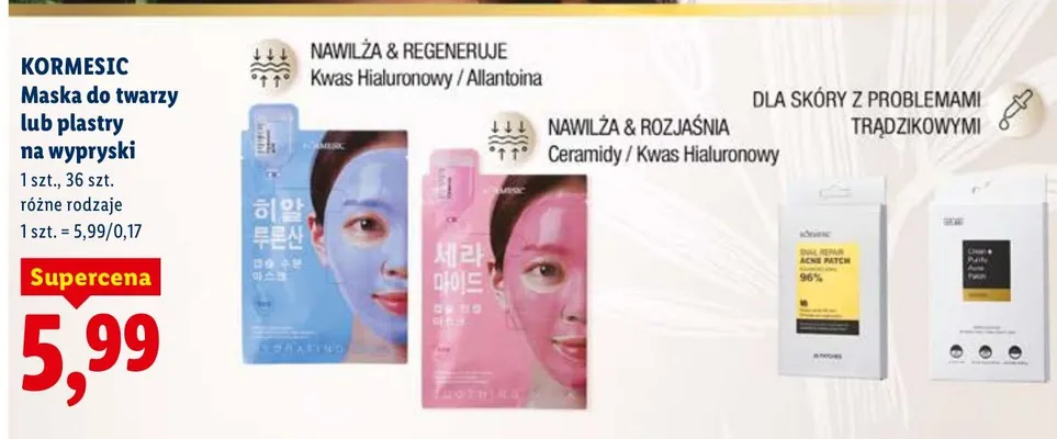 Maska do twarzy lub plastry na wyprysków promocja w Lidl