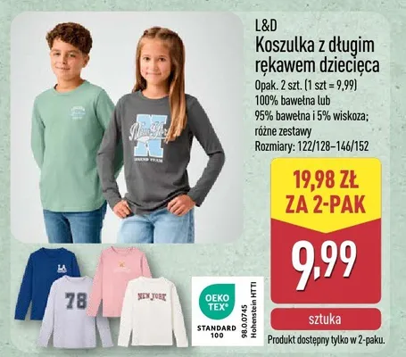 Koszulka z długim rękawem dziecięca promocja w Aldi