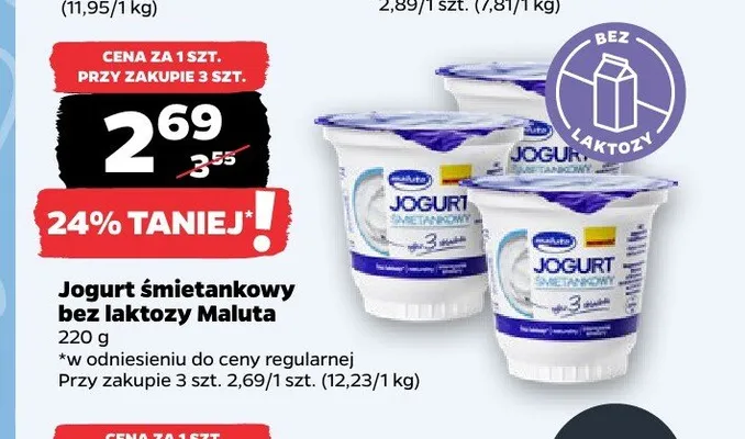 Jogurt śmietankowy bez laktozy Maluta promocja w Netto