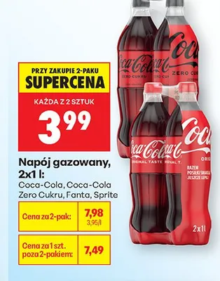 Napój gazowany Coca-Cola 2-pak 1l promocja w Biedronka
