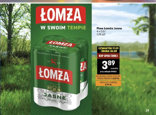 Piwo Łomża 4-pak 500 ml promocja w Delikatesy Centrum