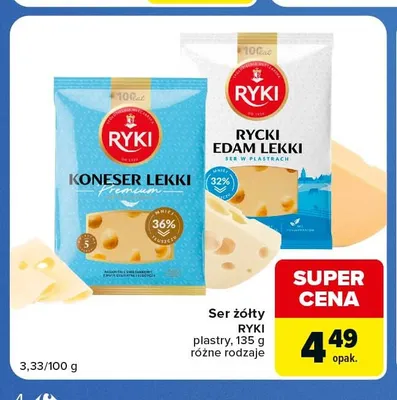 Ser żółty w plastrach Rycki Edam Lekki Ryki promocja w Carrefour Market