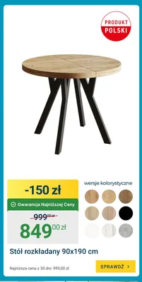 Stół rozkładany 90x190 cm promocja w ERLI