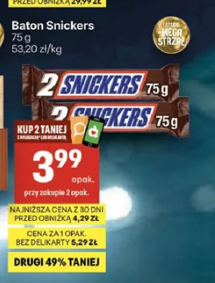 Baton Snickers promocja w Delikatesy Centrum