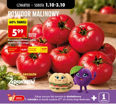 Pomidory malinowe polskie układane na wagę promocja w Biedronka