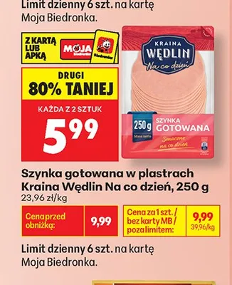 Szynka gotowana w plastrach Kraina Wędlin Na co dzień promocja w Biedronka