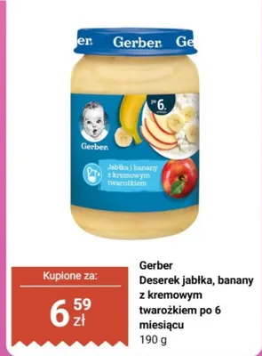 Deserek Gerber jabłka banany z kremowym twarożkiem po 6 miesiącu promocja w Biedronka