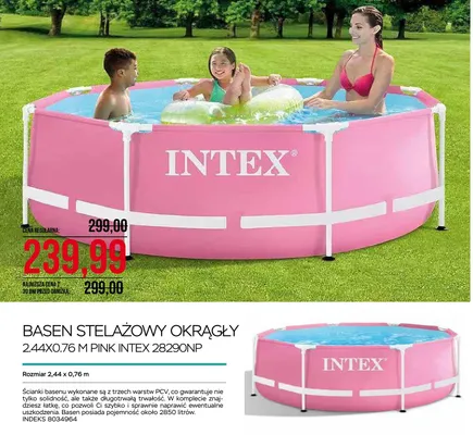Basen stelażowy okrągły INTEX 2.44x0.76m Pink 28290NP promocja w Abra Meble