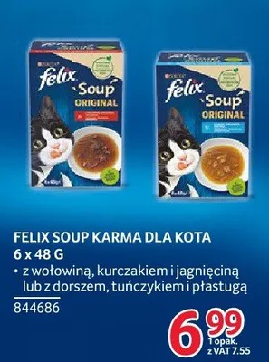 Karma dla kota Felix Soup 6 x 48 g z wołowiną, kurczakiem i jagnięciną lub z dorszem, tuńczykiem i platugą promocja w Selgros